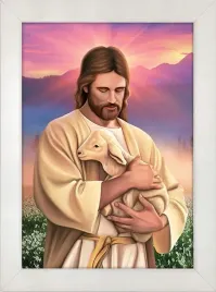 obraz-religijny-jezus-chrystus-dobry-pasterz-rama-biala-50-cm-x-70-cm