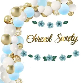 chrzest-balony-niebieskie-dekoracje-baner-kwiaty