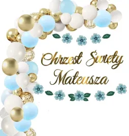 chrzest-balony-niebieskie-dekoracje-baner-kwiaty-imie