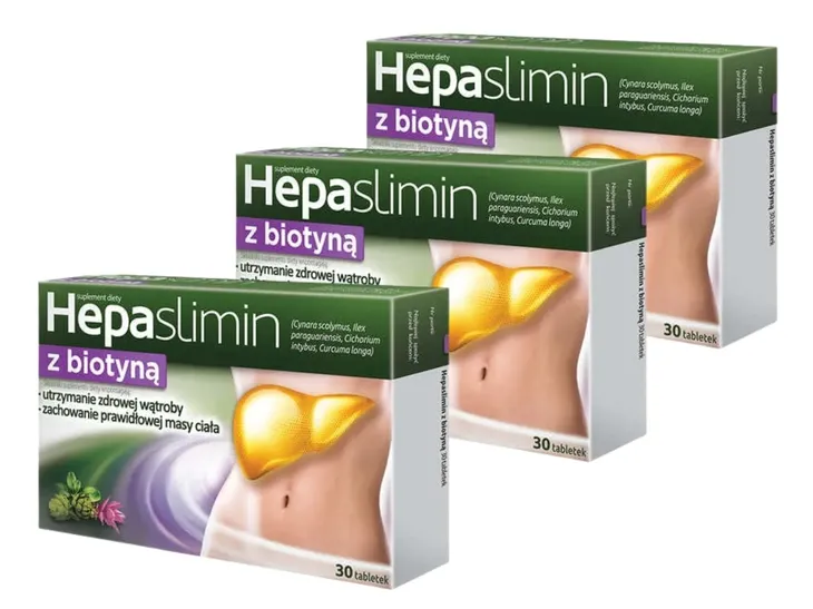 3x HEPASLIMIN Z BIOTYNĄ wątroba odchudzanie 30 tabletek