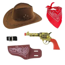 stroj-zestaw-kowboj-kapelusz-duzy-brazowy-bandama-rewolwer-kabura