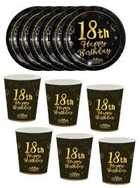 kubki-talerzyki-czarne-zlote-18-urodziny-osiemnastka-zestaw-na-6-osob