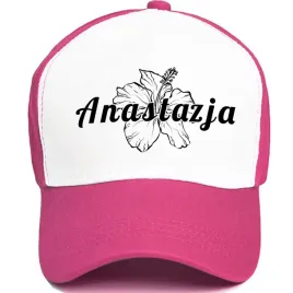 czapka-z-daszkiem-rozowa-dziecieca-na-lato-kwiat-rysunek-z-imieniem-kreator