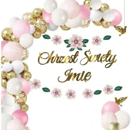 chrzest-balony-luk-dekoracje-baner-kwiaty-roz-imie