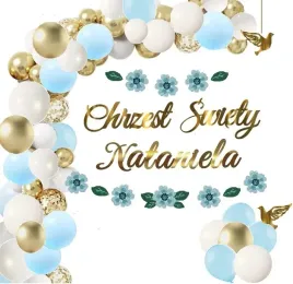 chrzest-balony-luk-dekoracje-baner-kwiaty-blekitne-imie