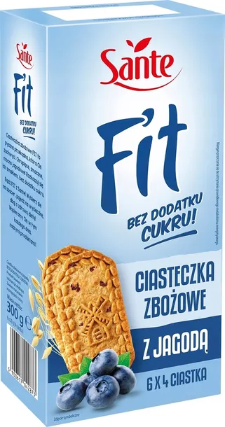 Sante Ciasteczka Fit zbożowe z jagodą 300gBezCukru