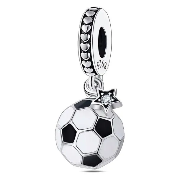 Zawieszka SREBRO 925 Charms Koralik Piłka nożna z gwiazdką