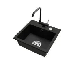 zlewozmywak-granitowy-czarny-bateria-podokienna-syfon-chrom-automat