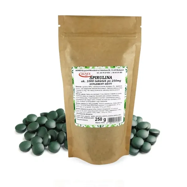 SPIRULINA 250g TABLETKI W TABLETKACH 1000 sztuk.