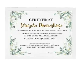 certyfikat-ramka-biala-na-wieczor-panienski-zielone-listki