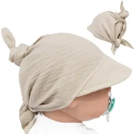 chustka-z-daszkiem-muslinowa-bezowa-44-46-czapka-lato-chusteczka-wiazana