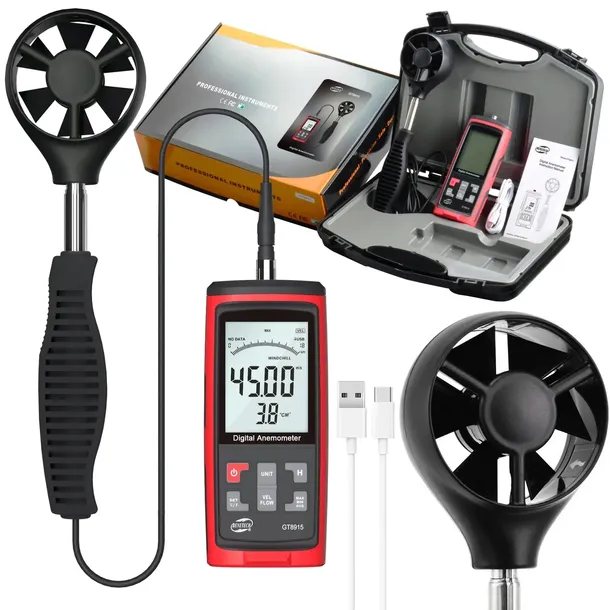 ANEMOMETR WIATROMIERZ MIERNIK WIATRU TEMP WILGOTNOŚCI POMIAR PRĘDKOŚCI LCD