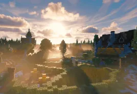 piekna-fototapeta-na-sciane-grafika-minecraft-shaders-wioska-368x254