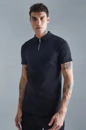 czarna-dzianinowa-koszulka-polo-zamek-kolnierzyk-krotki-rekaw-slim-boohoo-m