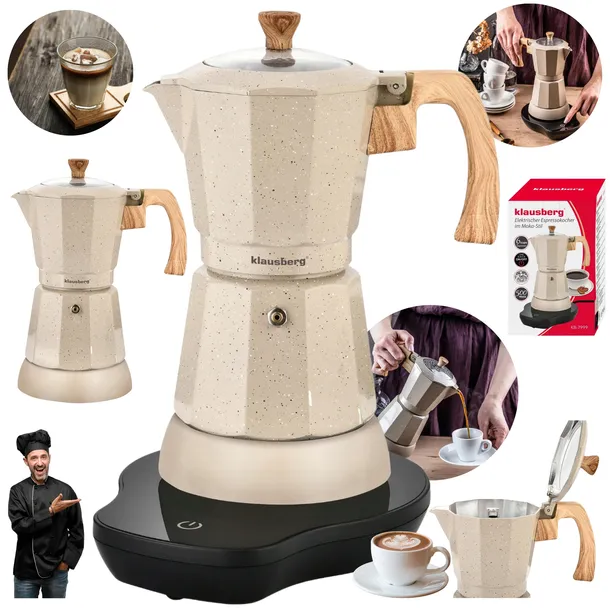 ELEKTRYCZNY Zaparzacz do Kawy 6 cup 300 ml Kawiarka Espresso 500W BEŻOWA