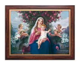 obraz-matka-boza-z-dzieciatkiem-i-aniolami-rama-zloty-pasek-30-x-40-cm