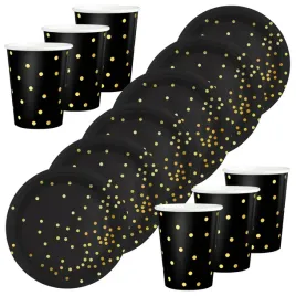 komplet-czarne-talerzyki-i-kubeczki-papierowe-czarny-w-zlote-kropki-zestaw