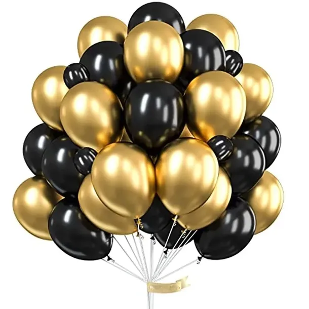 Balony Czarne i Złote Chrom CHROMOWANE Złoto Na Urodziny sylwestra 20 szt.