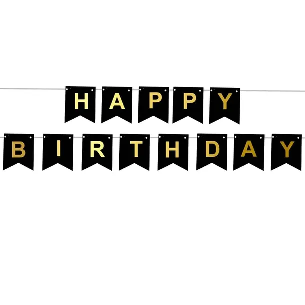 Girlanda Urodzinowa Baner Happy Birthday czarny napis na Urodziny