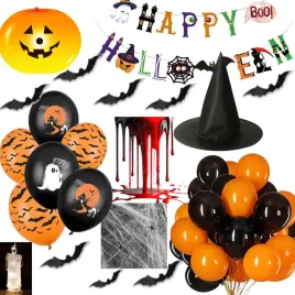 dekoracja-na-halloween-balony-baner-pajeczyna-krew-dynia-i-swieca-led