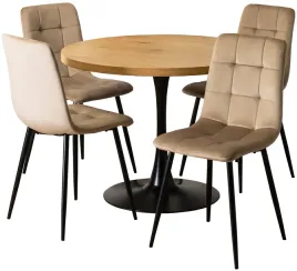 zestaw-4-tapicerowane-bezowe-krzesla-welur-i-stol-okragly-100-cm-do-salonu
