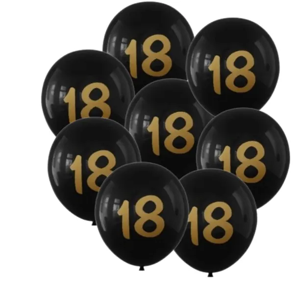 Czarne balony na urodziny z nadrukiem 18 urodziny - 10 szt