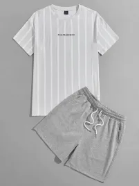 szary-komplet-klasyczny-t-shirt-w-paski-krokie-spodenki-kieszenie-shein-l