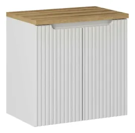 biala-szafka-pod-umywalke-blat-dab-60-cm-wiszaca-ryflowane-fronty-2-drzwi
