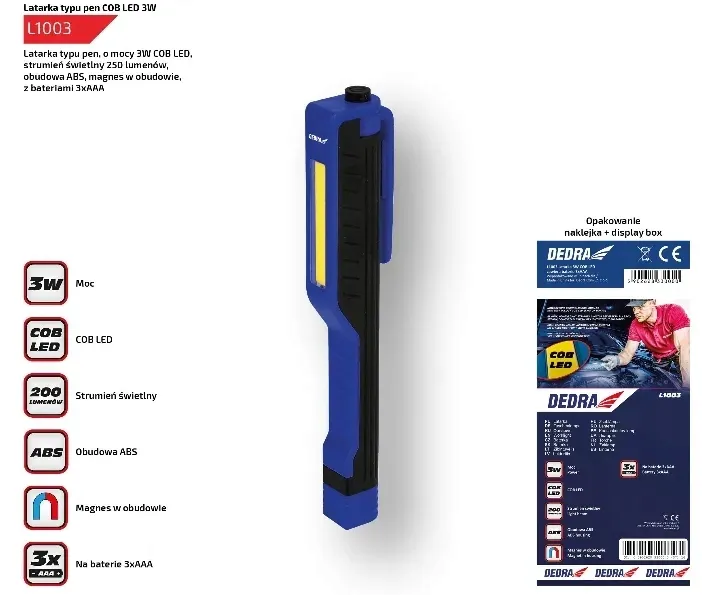 dedra-l1003-latarka-3w-cob-led