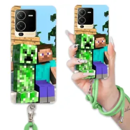 etui-do-vivo-s15-5g-case-dla-chlopca-sznurek-zielony-minecraft-mix-wzorow