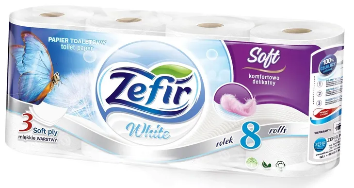 ZEFIR Papier toaletowy White Soft 8 rolek 3w 100% celuloza