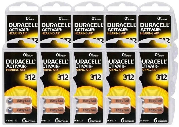 60 x BATERIA DO APARATÓW SŁUCHOWYCH DURACELL 312