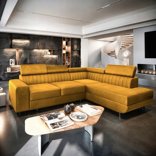 Stylowa sofa narożna NOLA rozkładana FUNKCJA SPANIA nowoczesna POJEMNIK