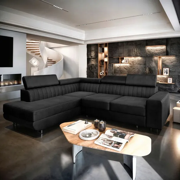 Sofa narożna NOLA do salonu FUNKCJA SPANIA pojemnik KOMFORT sprężyny