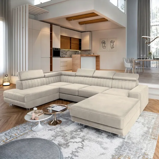 Klasyczna sofa narożna SIENA FUNKCJA SPANIA sprężyny KOLORY kształt U WELUR