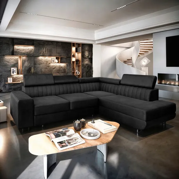 Klasyczna sofa narożna NOLA z funkcją spania WELUR sprężyny KOLORY wygoda