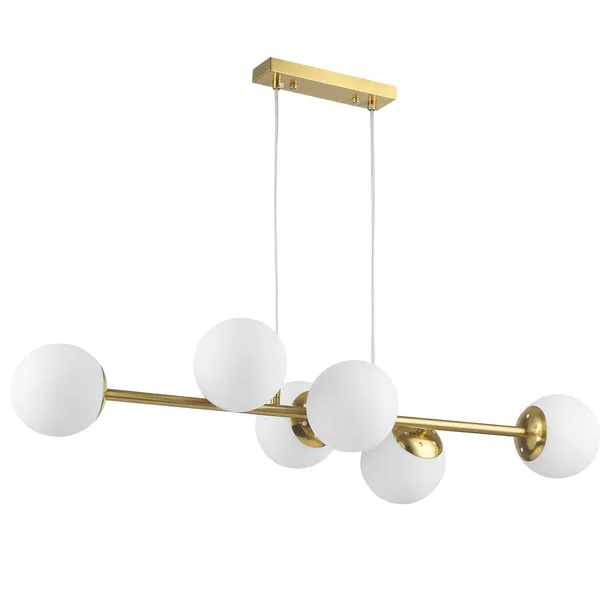 Lampa sufitowa wisząca żyrandol 6xE27 szklana kula LOFT 90cm złoty biały