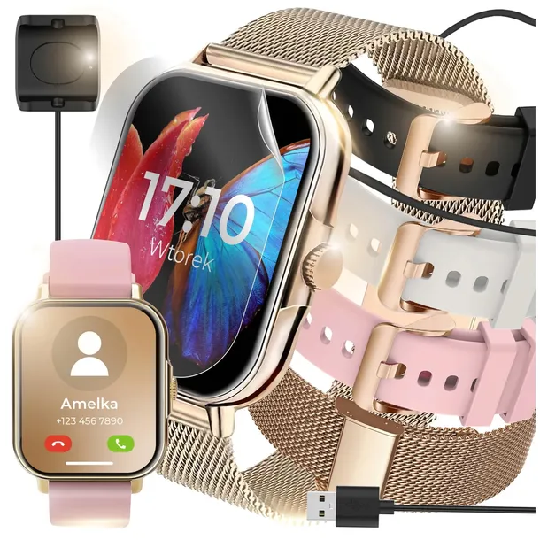 SMARTWATCH ZEGAREK DAMSKI POLSKIE MENU ROZMOWY POWIADOMIENIA PULS SPORT