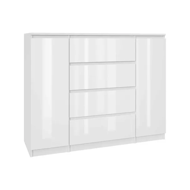 SZAFKA KOMODA biała lakierowana POŁYSK 120 CM z 4 szufladami i 2 szafkami
