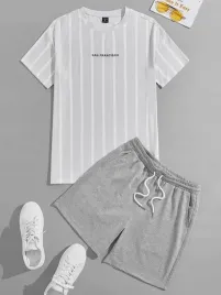 szary-komplet-klasyczny-t-shirt-w-paski-krokie-spodenki-kieszenie-shein-l