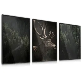 zestaw-3x-plakat-scienny-w-ramie-jelen-las-krajobraz-efekt-3d-30x40