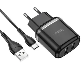szybka-ladowarka-sieciowa-do-telefonu-na-2-usb-hoco-12w-czarna-kabel-typ-c