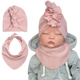 komplet-dresowy-czapka-niemowleca-turban-i-chustka-pudrowy-roz-44-46