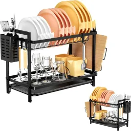 suszarka-do-naczyn-2-poziomowa-czarna-na-blat-z-organizerem-44x24cm