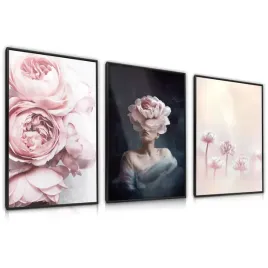 zestaw-3x-plakat-w-ramie-abstrakcyjny-portret-kwiaty-piwonie-30x40
