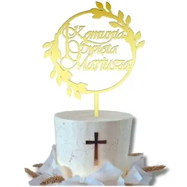 topper-na-tort-pierwsza-komunia-swieta-galazki-oliwne-imie-zlote-lustro