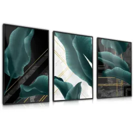 zestaw-3x-plakat-w-ramie-abstrakcyjne-liscie-bananowe-styl-glamour-30x40