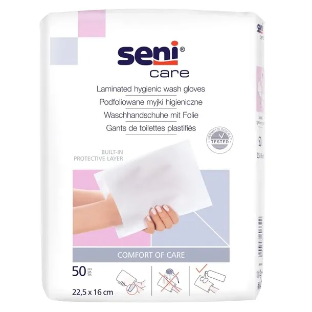 Myjki higieniczne podfoliowane Seni Care 50 sztuk