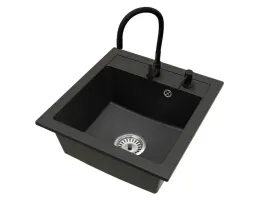 zlewozmywak-granitowy-bialy-bateria-flex-chrom-syfon-chrom
