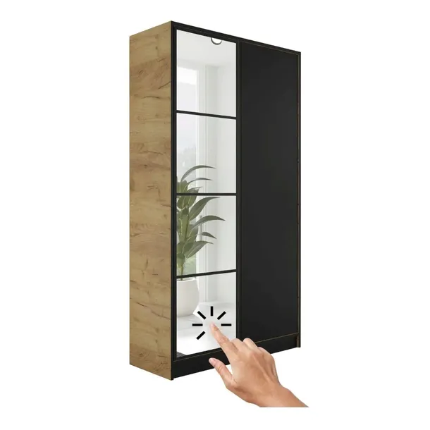 Szafa dwudrzwiowa z lustrem WZÓR 4 COSTA 2D DĄB CRAFT ZŁOTY FRONT CZARNY